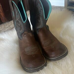 Ariat Brown and Teal Western Boots Fat Baby
